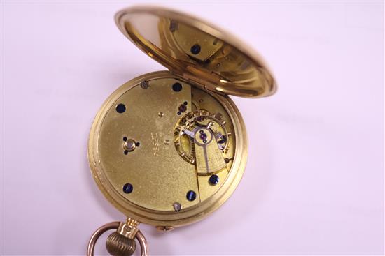 A Victorian 18ct gold keyless pocket watch, with subsidiary seconds.